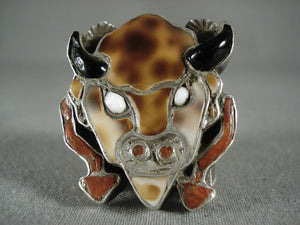 24 Grams Colossal Vintage Zuni Buffalo Head Native American Jewelry Silver Ring-Nativo Arts