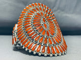 Monumental Native American Navajo Coral Teardrop Sterling Silver Bracelet Cuff-Nativo Arts