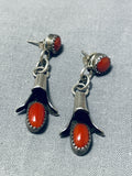 Beautiful Native American Navajo Coral Sterling Silver Blossom Earrings-Nativo Arts