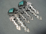 One Of The Most Detailed Vintage Native American Navajo Green Turquoise Sterling Silver Earrings-Nativo Arts