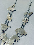 Animal Fetish Vintage Native American Navajo Sterling Silver Squash Blossom Necklace-Nativo Arts