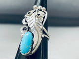 Ornate Native American Navajo Turquoise Sterling Silver Leaf Stems Huge Ring-Nativo Arts