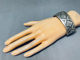 Mesmerizing Vintage Native American Navajo Sterling Silver Rug Designs Large Bracelet-Nativo Arts