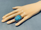 Native American One Of The Most Detailed Ever Vintage Turquoise Sterling Silver Ring-Nativo Arts