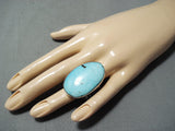 Fantastic Vintage Native American Navajo Easter Blue Turquoise Sterling Silver Ring-Nativo Arts