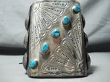 Tremendous Vintage Native American Navajo Sleeping Beauty Turquoise Sterling Silver Bowguard-Nativo Arts