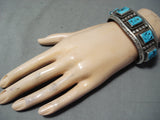 Astonishing Vintage Native American Navajo Square Cut Turquoise Sterling Silver Bracelet Old-Nativo Arts