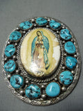 Rare Vintage Native American Navajo Turquoise Sterling Silver Our Lady Of Guadalupe Pin Old-Nativo Arts