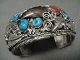 Huge Native American Navajo Silver Garden Turquoise Coral Sterling Bracelet Cuff-Nativo Arts