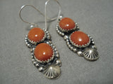 Important Fabulous Native American Navajo Jeanette Dale Sterling Silver Native American Navajo Coral Earrings-Nativo Arts
