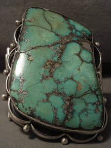 242 Grams Absolutely Immense Vintage Navajo Green Turquoise Native American Jewelry Silver Bracelet-Nativo Arts