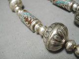 Best Vintage Native American Navajo Turquoise Inlay Tubule Sterling Silver Necklace Old-Nativo Arts