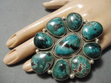 One Of The Biggest Native American Navajo Smokey Bisbee Turquoise Sterling Silver Ring-Nativo Arts