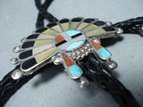 Tremendous Vintage Native American Zuni Turquoise Sterling Silver Bolo Old-Nativo Arts