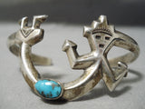 Symbolic Vintage Native American Navajo Turquoise Sterling Silver Yei Bracelet Old-Nativo Arts