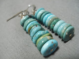 Amazing Vintage Santo Domingo Native American Navajo Turquoise Disc Sterling Silver Earrings-Nativo Arts