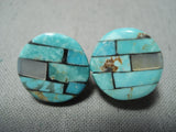 Native American Intricate Vintage San Felipe Turquoise Sterling Silver Earrings-Nativo Arts