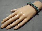 Rare Squared Green Turquoise Vintage Native American Navajo Sterling Silver Bracelet Old-Nativo Arts