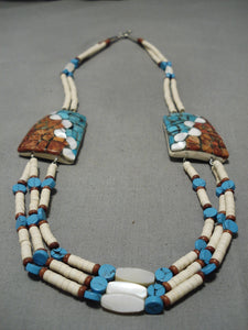 Rare Santo Domingo Native American Navajo Blue Gem Turquoise Sterling Silver Vintage Necklace-Nativo Arts