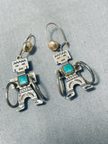Unique Vintage Native American Navajo Turquoise Sterling Silver Kachina Earrings-Nativo Arts