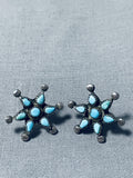 Marvelous Vintage Native American Zuni Blue Gem Turquoise Sterling Silver Star Earrings-Nativo Arts