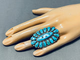 Huge Signed Vintage Native American Navajo Turquoise Sterling Silver Ring-Nativo Arts