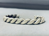 Heavy Thick Vintage Native American Navajo Sterling Silver Rope Heavy Bracelet-Nativo Arts
