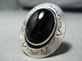 Huge Heavy Vintage Native American Navajo Jet Sterling Silver Ring-Nativo Arts