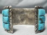 One Of The Best Vintage Native American Navajo Squared Turquoise Inlay Sterling Silver Bracelet-Nativo Arts