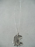 Custom Vintage Native American Acoma Old Kingman Turquoise Sterling Silver Eagle Neckalce Old-Nativo Arts