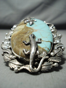 91 Gram San Felipe #8 Turquoise Sterling Silver Heavy Lizard Ring-Nativo Arts