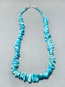 Brilliant Vintage Native American Navajo Kingman Turquoise Sterling Silver Necklace-Nativo Arts