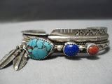Museum Vintage Native American Navajo Dangle Feather Turquoise Sterling Silver Bracelet Old-Nativo Arts
