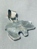 Dazzling Native American Navajo Signed Cosmic Inlay Coral Jet Sterling Silver Bear Pendant-Nativo Arts