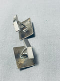 Marvelous Vintage Native American Navajo Kingman Turquoise Sterling Silver Square Cuff Links-Nativo Arts