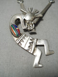 Exceptional Vintage Native American Navajo Dancing Kachian Sterling Silver Turquoise Necklace-Nativo Arts