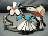 Rare Larger Vintage Native American Navajo Bird Turquoise Inlay Sterling Silver Bracelet Old-Nativo Arts