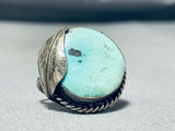 Authentic Vintage Native American Navajo Sterling Silver Leaf Turquoise Ring Old-Nativo Arts