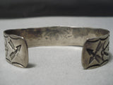 Early 1900's Vintage Native American Navajo Ingot Coin Silver Whirling Logs Bracelet Old-Nativo Arts