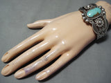 Early Vintage Native American Navajo Blue Gem Turquoise Sterling Silver Bracelet Old-Nativo Arts