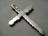 Marvelous Vintage Native American Navajo Green Turquoise Sterling Silver Cross Pendant-Nativo Arts