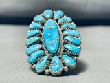Huge Signed Vintage Native American Navajo Turquoise Sterling Silver Ring-Nativo Arts