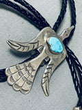 Superior Vintage Native American Navajo Kingman Turquoise Sterling Silver Bolo-Nativo Arts