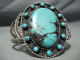 Colossal Vintage Native American Navajo Satellite Turquoise Sterling Silver Bracelet Old-Nativo Arts