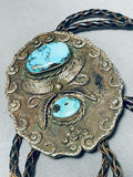 Sensational Vintage Native American Navajo Kingman Turquoise Sterling Silver Bolo-Nativo Arts