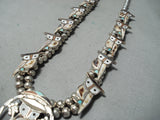 Detailed Vintage Native American Zuni Turquoise Owl Sterling Silver Squash Blossom Necklace-Nativo Arts
