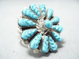 Dramatic Vintage Native American Zuni Blue Gem Turquoise Sterling Silver Ring Old-Nativo Arts