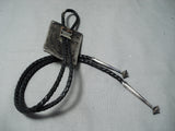 Huge Buffalo Vintage Native American Navajo Turquoise Sterling Silver Inlay Bolo Tie Old-Nativo Arts