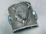 176 Gram Bison Native American Turquoise Sterling Silver Wide Bracelet-Nativo Arts