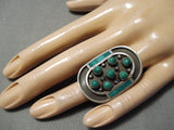 One Of The Best Vintage Native American Zuni Green Turquoise Sterling Silver Ring Old-Nativo Arts